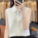 POLO翻领外穿羊绒针织打底衫 无袖 清仓精纺羊毛背心女2024新款 断码