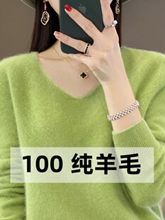 女V领宽松套头内搭羊绒加厚保暖毛衣打底针织衫 秋冬新款 羊毛衫