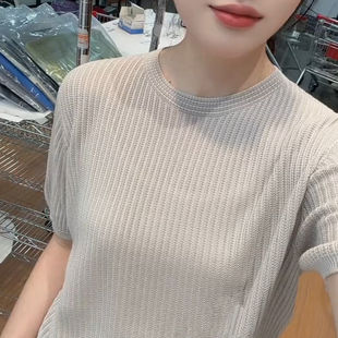 灰色圆领短袖 女2026夏季 新款 简约百搭宽松显瘦休闲减龄上衣 针织衫