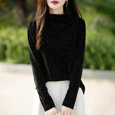 洋气半高领气质外穿丝绒上衣