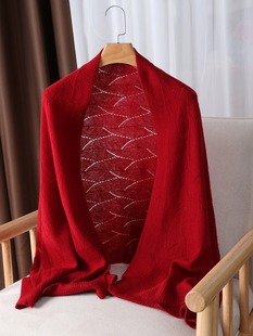春秋纯羊毛披肩女薄款 新款 夏外搭洋气高端纯色枫叶羊绒大披肩镂空