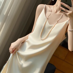 内搭长裙 真丝连衣裙女桑蚕丝V领吊带裙醋酸缎面西装 2025夏季 新款