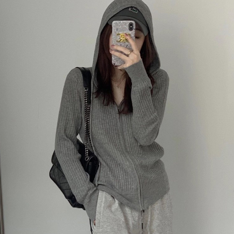 新款羊绒衫连帽开衫卫衣女打底衫休闲宽松针织衫外套毛衣潮