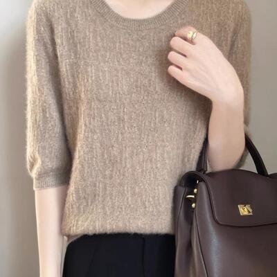 羊毛针织短袖女圆领毛衣2025