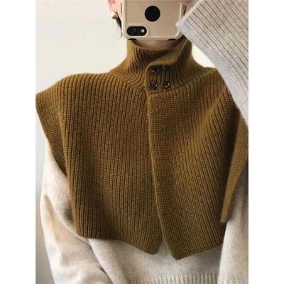 针织围脖披肩女2024新款秋季外搭不规则高领斗篷保暖纯色毛衣围巾