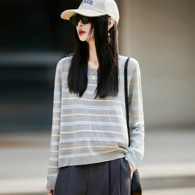 上衣圆领假两件薄针织衫打底衫