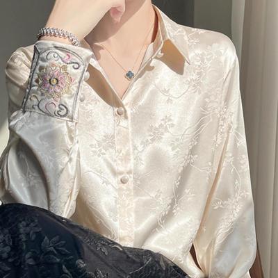 新中式醋酸缎面提花衬衫女