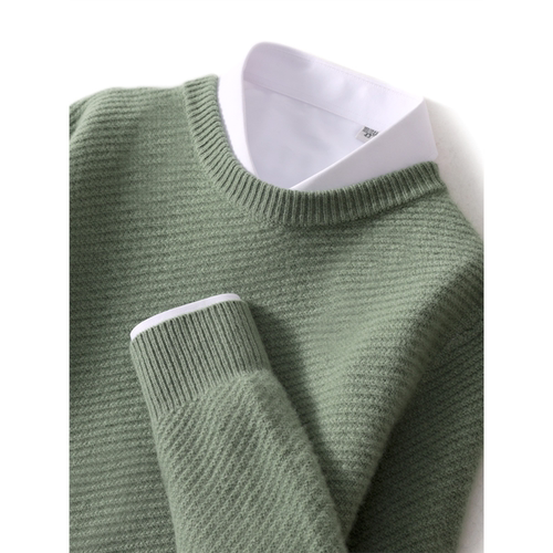 冬季纯色羊绒衫男圆领加厚