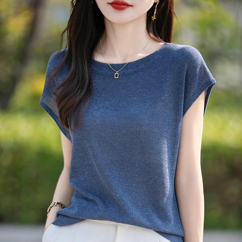 上衣女舒适透气天丝亚麻宽松短袖