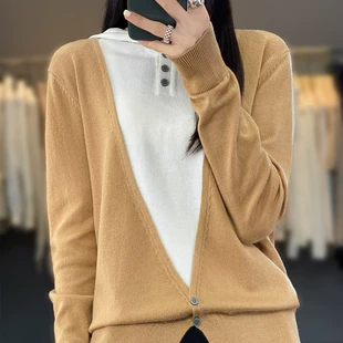 外穿打底衫 精纺薄款 针织衫 新款 羊毛衫 时髦假两件套连帽衫 2023春季