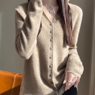 无缝一体连帽开衫毛衣外套女软糯遮肉针织衫带帽卫衣春秋叠穿帽衫