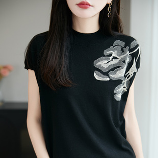 早秋穿搭 内搭打底衫 复古国风印花针织衫 洋气包袖 女时尚 巨好看