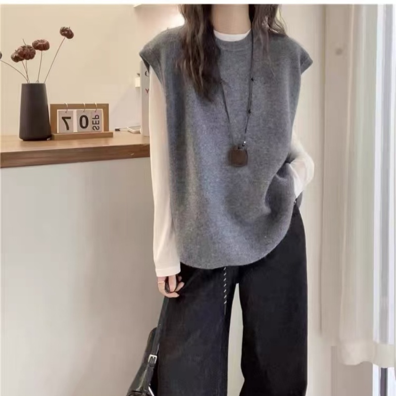马甲女灰色宽松百搭叠穿背心上衣