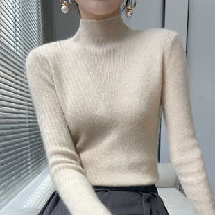 秋冬2026新款羊毛打底衫毛衣女修身显瘦黑色长袖半高领针织衫上衣