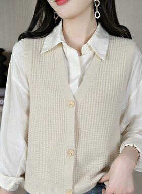 小马甲设计感V领无袖背心女