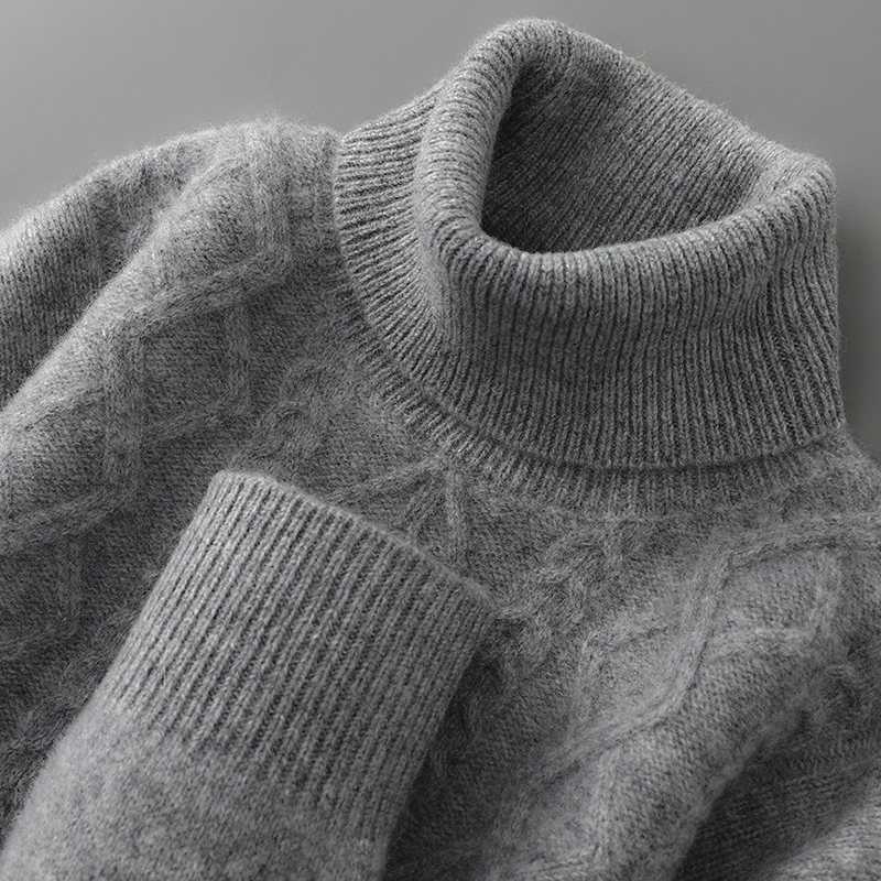 高翻领提花宽松套头针织打底衫