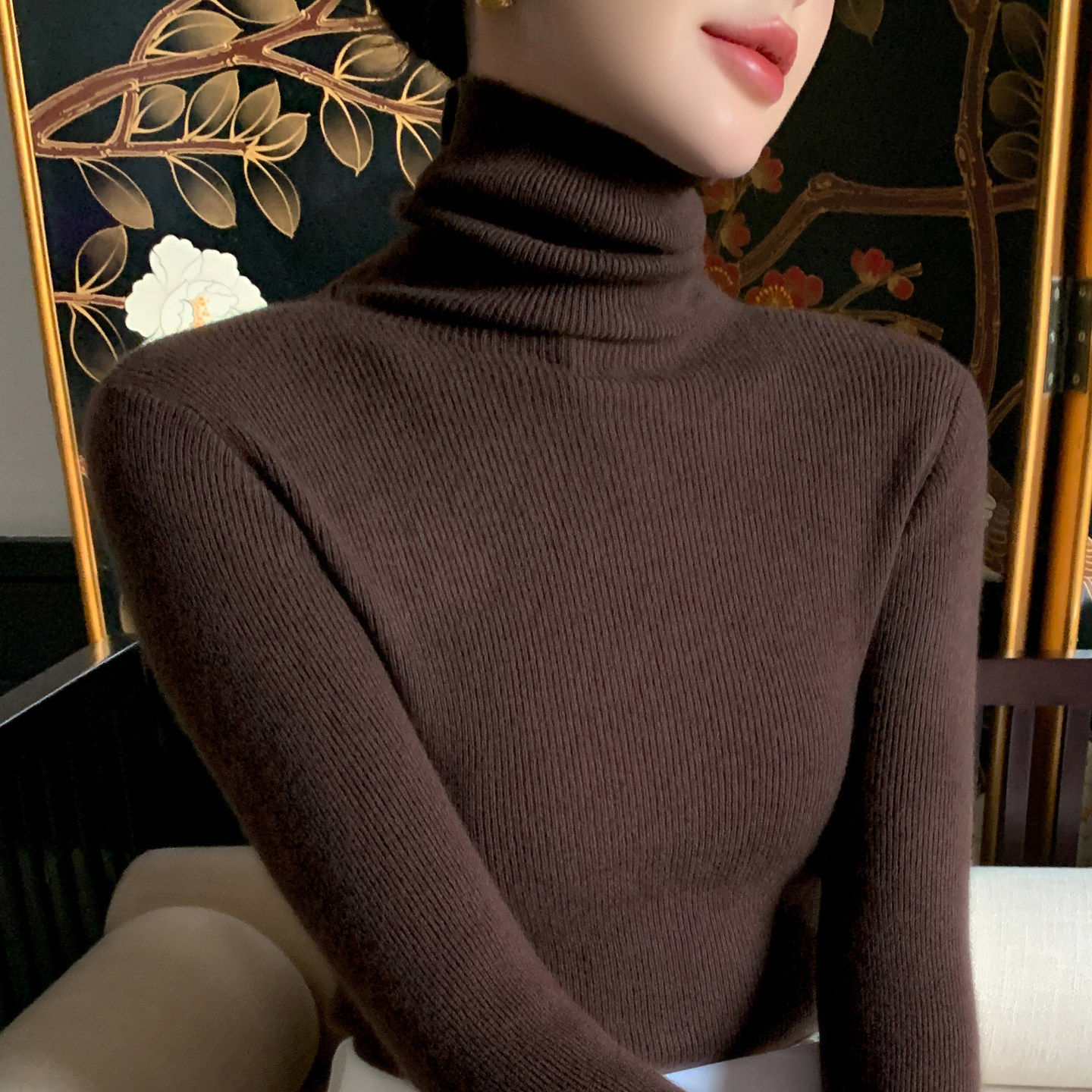 一线成衣无缝高领打底衫女冬季修身内搭针织衫加厚堆堆领洋气毛衣