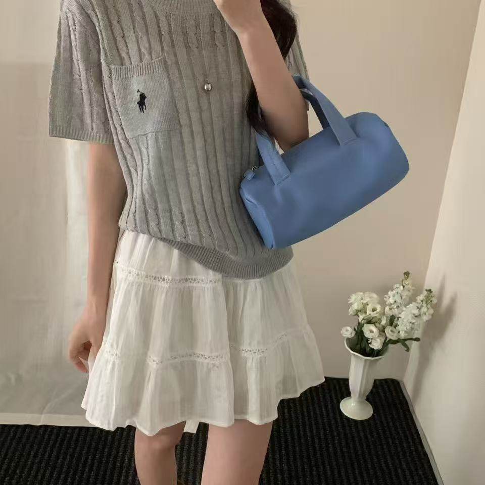 韩版麻花针织衫女天丝亚麻短袖圆领刺绣显瘦百搭上衣2026夏季新款