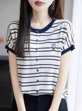 圆领条纹T恤小衫休闲百搭上衣薄