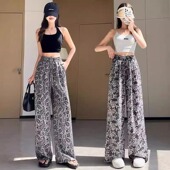 慵懒风冰丝亚麻直筒山本裤 复古印花棉麻阔腿裤 2025新款 薄款 女夏季