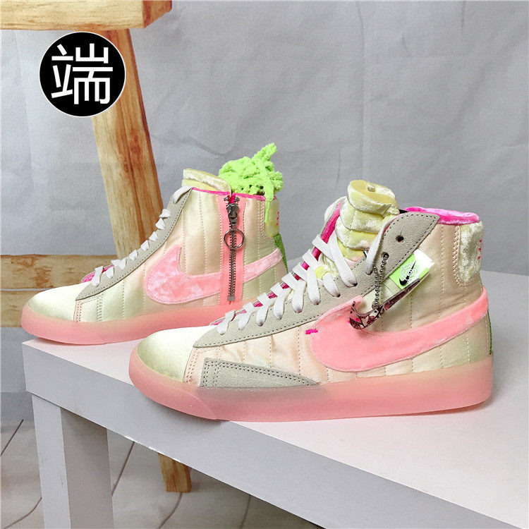 nike耐克blazer 女丝绒糖果粉绿刮刮乐水晶开拓者板鞋dd8482-163