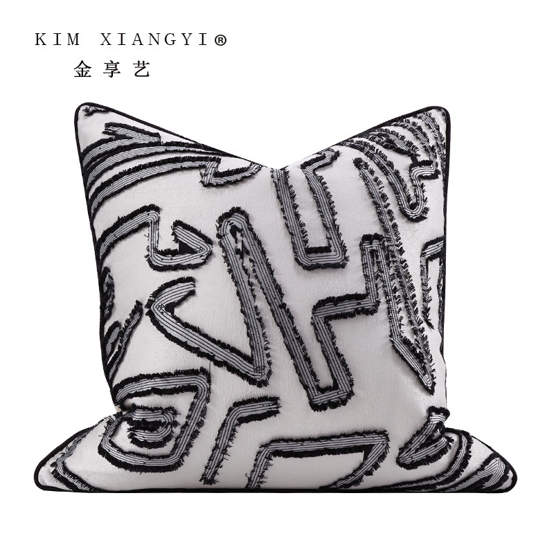 设计感抱枕轻奢简约现代高精密剪花工艺黑白靠垫客厅沙发靠包个性