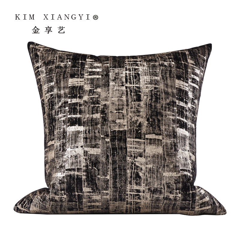 客厅沙发绒布烫金抱枕靠垫套黑色