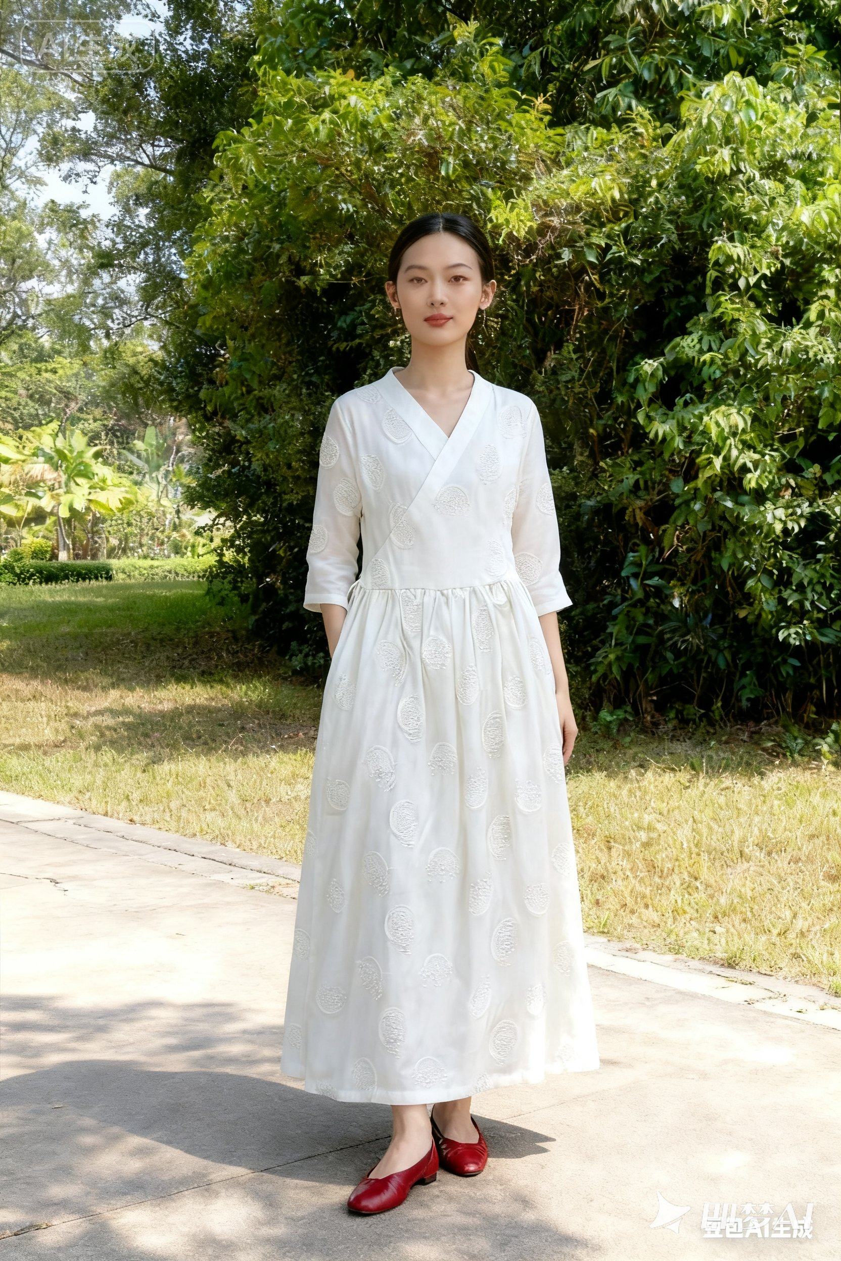 子青 春夏秋新款棉麻绣花宽松森连衣裙