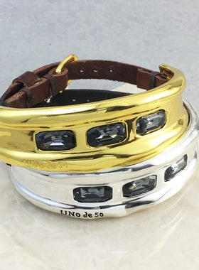 西班牙UNOde50欧美时尚墨绿水晶手镯跨境电商饰品