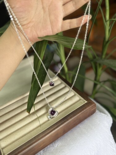 西班牙unode50紫水晶项链女简约轻奢时髦不规则切割毛衣链