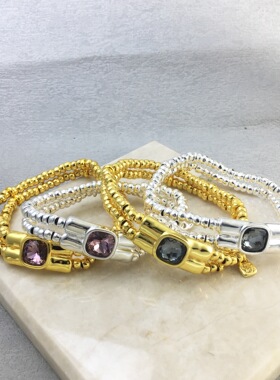 西班牙UNOde50原创个性灰色水晶情侣款多层手链ins小众设计