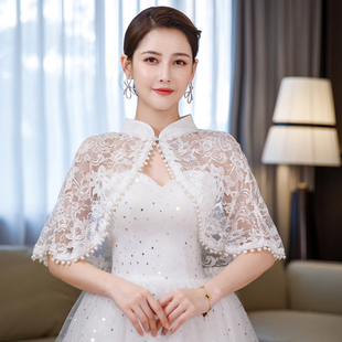 复古蕾丝夏季披肩斗篷大码日女常婚纱礼服百镂空纯色搭配裙子旗袍