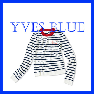 可机洗打底衫 YVES BLUE原创斜条纹针织羊毛衫