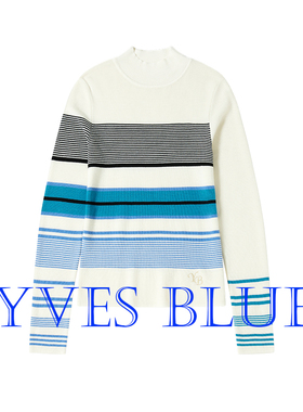 YVES BLUE针织衫高领条纹撞色拼接套头羊毛衫可机洗