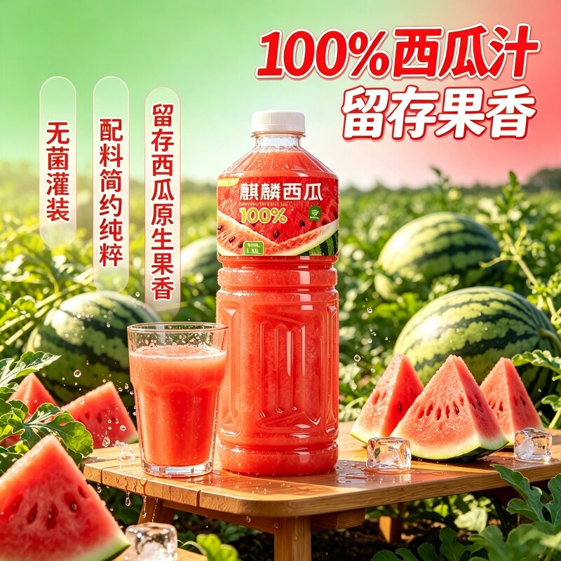 【全新日期】100%西瓜果汁1.26L大瓶装0脂肪清爽解腻整箱特价批发