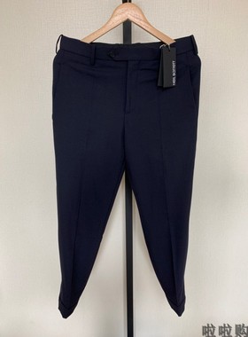 Neil Barrett Skinny Fit 男 深蓝色毛涤锥形修身拉链小脚九分裤