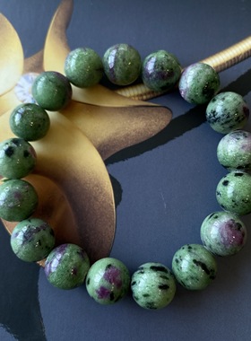 天然红绿宝手链红宝石手链翠中带红老矿无优化一物一图