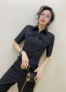 2022夏秋新款长袖衬衫女韩版修身通勤纯色单排扣衬衣女装上衣小衫