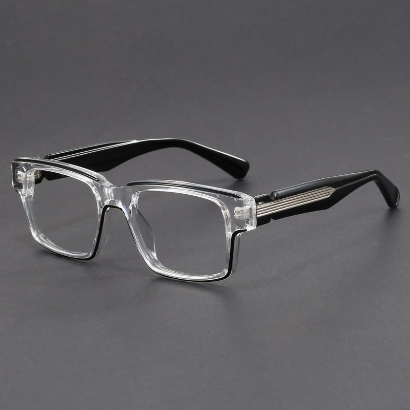 日系设计眉线复古眼镜男款琥珀玳瑁色方形镜架粗框配防蓝光度数