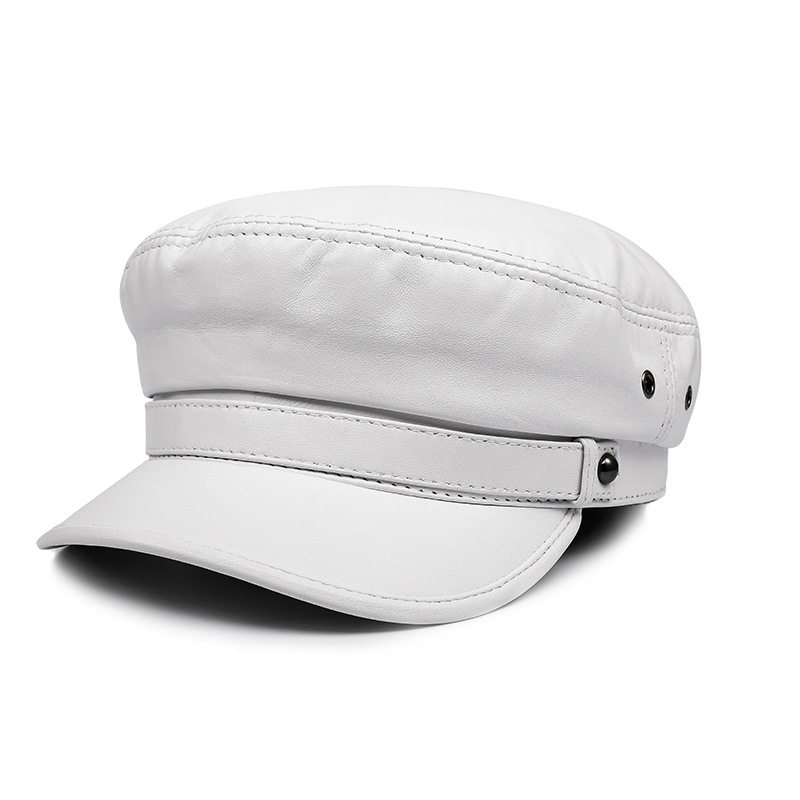 冬款短檐真皮皮帽女时尚平顶绵羊皮海军帽平纹单色遮阳秋季平顶帽