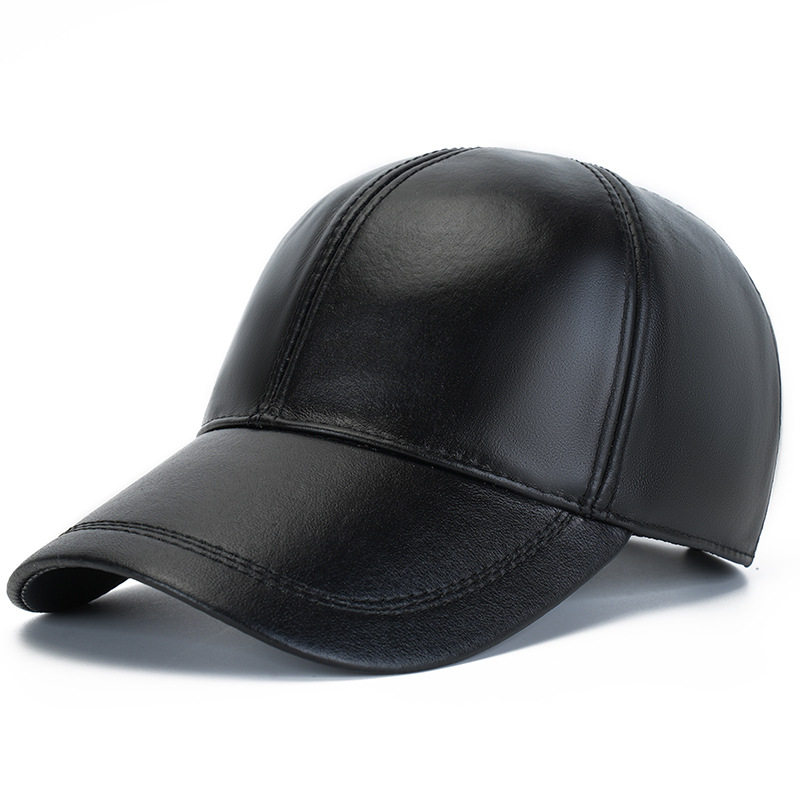 中老年真牛皮单皮薄款棒球帽子头层牛皮帽子秋冬季光面帽