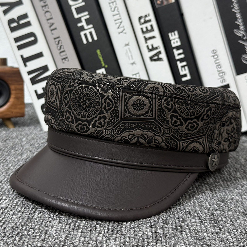 翻绒羊皮平顶帽子男女韩版潮中青年秋冬季青年报童翻毛磨砂海军帽