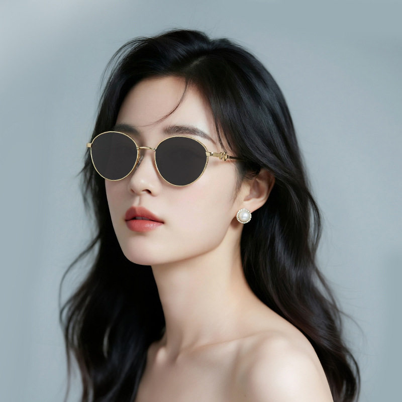 新款椭圆女款防紫外线金属墨镜
