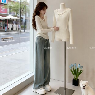 春装女款2026新款针织衫上衣女高级感修身显瘦气质镂空长袖打底衫