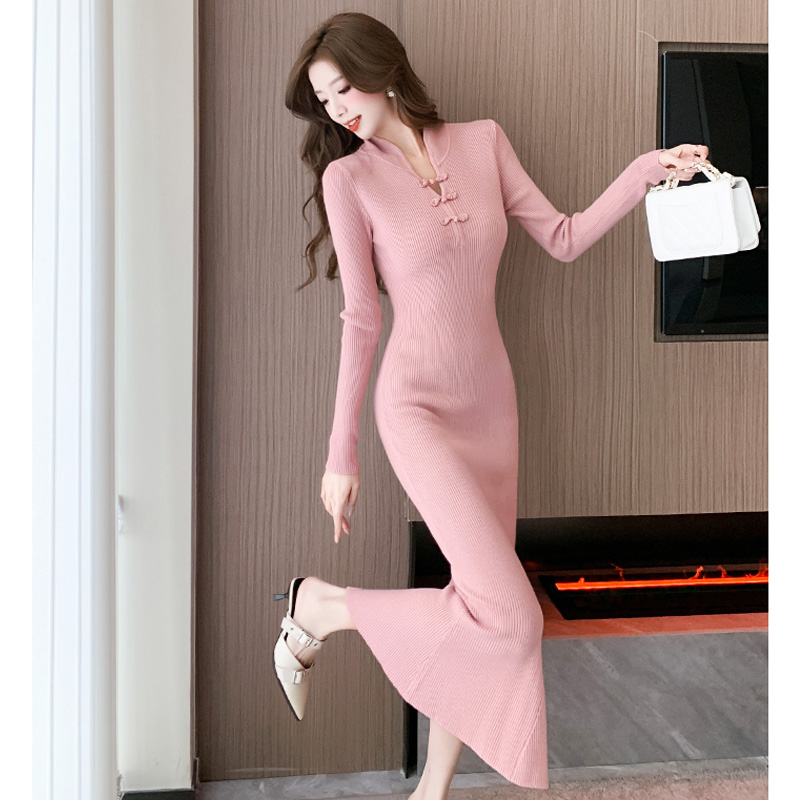 新中式旗袍针织连衣裙