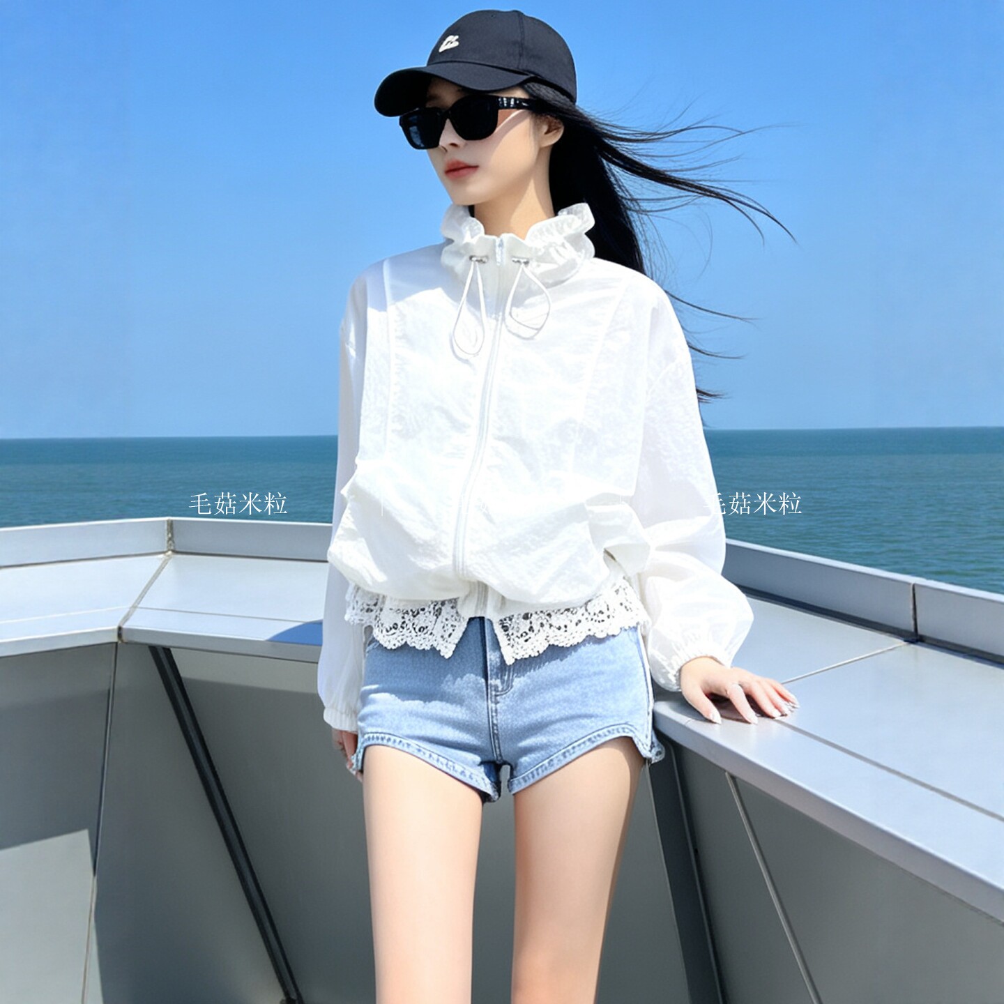 防晒衣女款防紫外线2026夏天新款下摆松紧蕾丝花边防晒服外套上衣