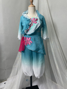 儿童莲鼓越歌行演出服儿童绿色飘逸表演服民族古典舞蹈服装定制