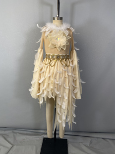 羽人舞灵羽演出服仿真丝真毛翎羽舞蹈服