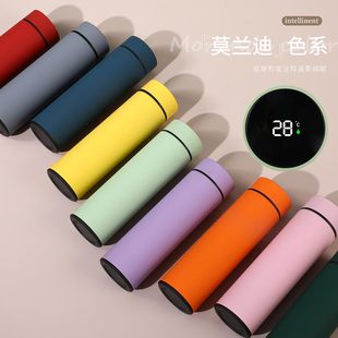 保温杯订制logo304不锈钢磨砂显温男女学生水杯商务活动茶杯刻字