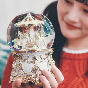 JARLL 金伞形旋转木马 我们相爱吧 周冬雨 同款 水晶球 音乐盒